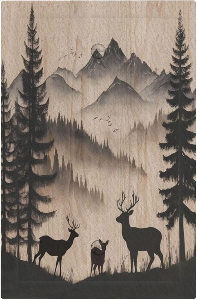 Decorative Light Switch Cover Plate Rustic Black Deer Elk Brown Wood Board Pine Tree 1 Gang No Device Single Blank Outlet Covers Wall Plate Switchplate Covers Dimmer Faceplate Decor by JOOJIAO