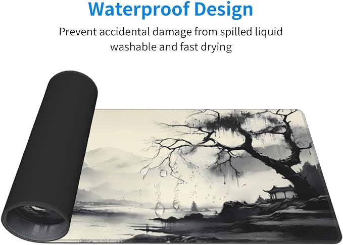 Gaming Mouse Pad Desk Pad,Extended Big Mouse Pad,31.5x11.8 Inch Long Computer Keyboard Mouse Mat Mousepad with 3mm Non-Slip Base and Stitched Edge for Gaming and Office… (wash painting2) - Image 3