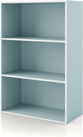 Homes: Inside + Out Apexa 3-Tier Cube Storage Organizer Shelves, Stackable Wood Bookcase Fits Cubby Bins for Organization, Dorm Teen Room Decor & Home Office, Light Blue by HOMESInsideOut