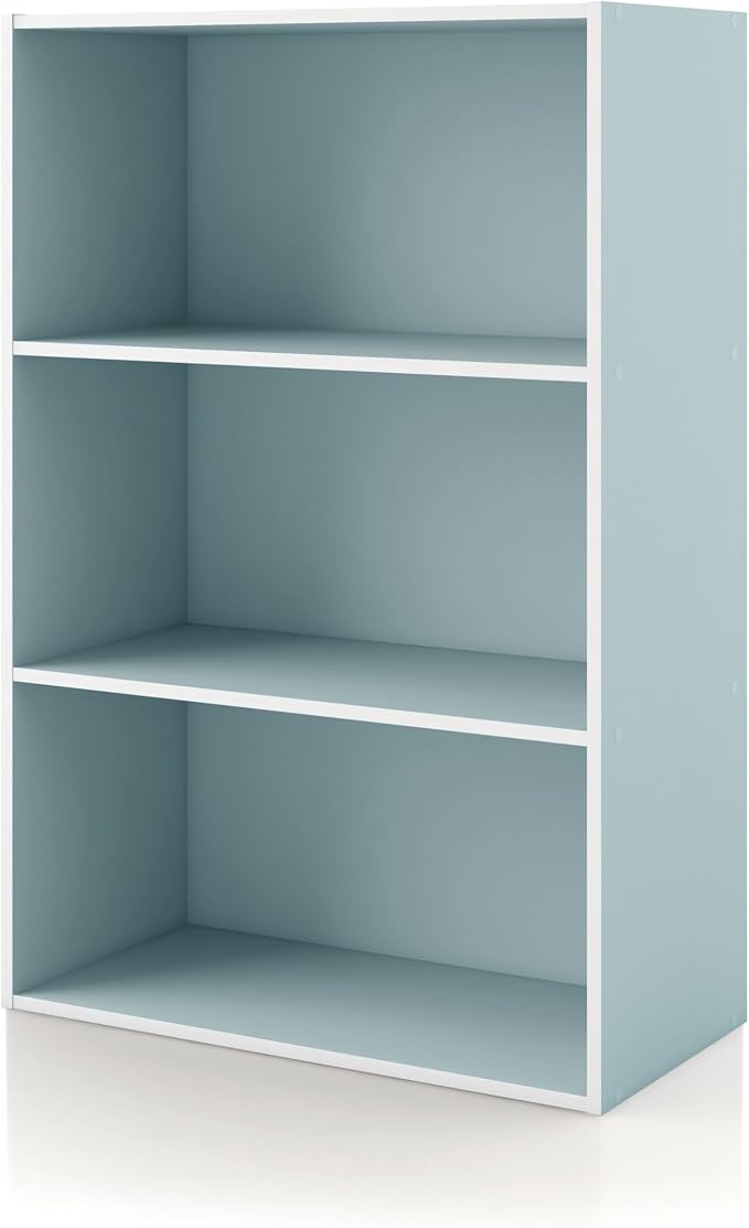 Homes: Inside + Out Apexa 3-Tier Cube Storage Organizer Shelves, Stackable Wood Bookcase Fits Cubby Bins for Organization, Dorm Teen Room Decor & Home Office, Light Blue by HOMESInsideOut