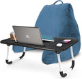 Nestl Reading Pillow with Portable Laptop Lap Desk - Shredded Memory Foam Back Support Pillow for Sitting Up in Bed and Couch Rest Pillows with Arms, Bed Tray Table with Foldable Legs, Blue Heaven by Nestl