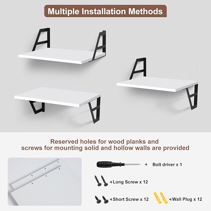 Tectocker-DOU 2 Pc Deep Floating Wall Shelves, Heavy Duty, 15.7×11.8, White - Image 6