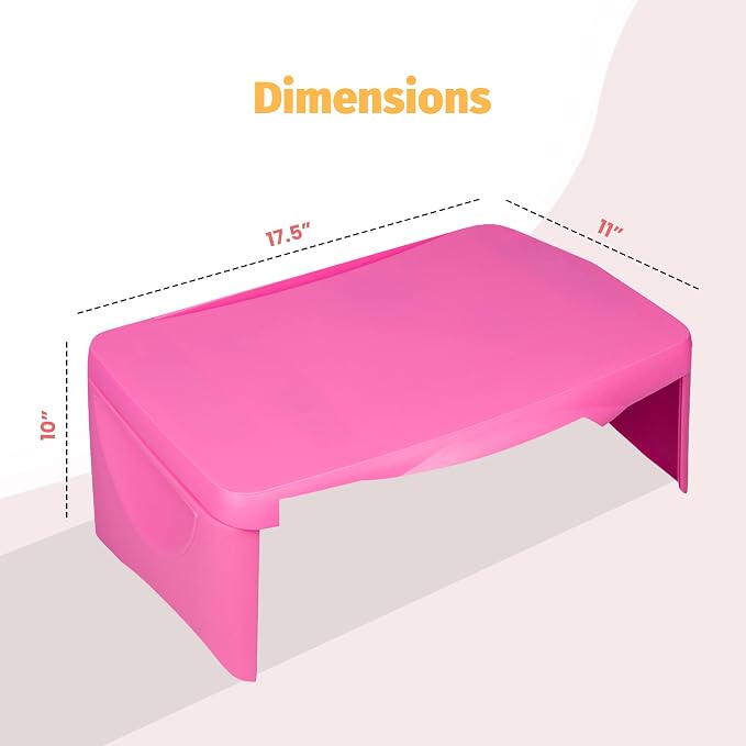 Pink Folding Lap Desk - Foldable Table for Work, Study, Gaming, Arts, Crafts, School - Collapsible Laptop Tray with Storage Compartment - Portable Writing Station for Kids, Adults - Image 3