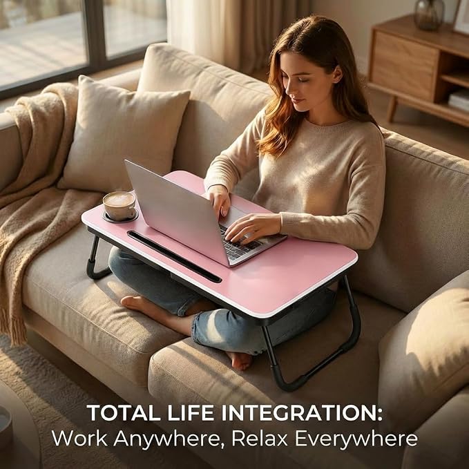BUYIFY 23.4" Foldable Lap Desk Bed Table with Cup Holder Portable Tray - Image 6