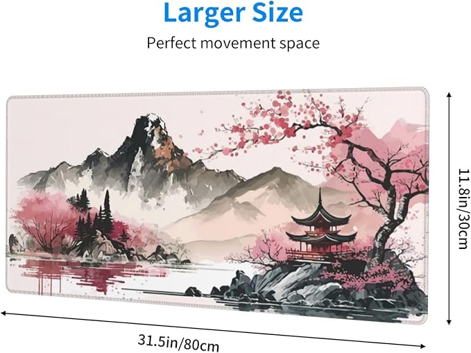 Watercolor Japanese Large Gaming Mouse Pad,Mouse Pad Gaming 31.5 x 11.8 in Mouse Mat Desk Pad,Large Desk Mat,Extended Keyboard Mousepad with Non-Slip Base and Stitched Edge for Desk Home Office - Image 2