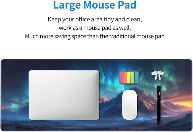 Gaming Mouse Pad Desk Pad,Extended Big Mouse Pad,31.5x11.8 Inch Long Computer Keyboard Mouse Mat Mousepad with 3mm Non-Slip Base and Stitched Edge for Gaming and Office… (Aurora) - Image 7