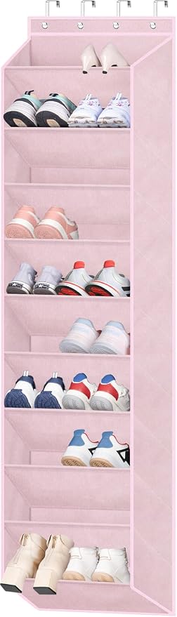 SLEEPING LAMB Over The Door Shoe Organizer for Closet with Large Deep Pockets, Narrow Shoe Rack for Door Hanging Boots Storage, Pink by SLEEPINGLAMB