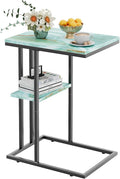 C Shaped Side Table, Couch End Table for Small Space, Blue&Green by Katrawu
