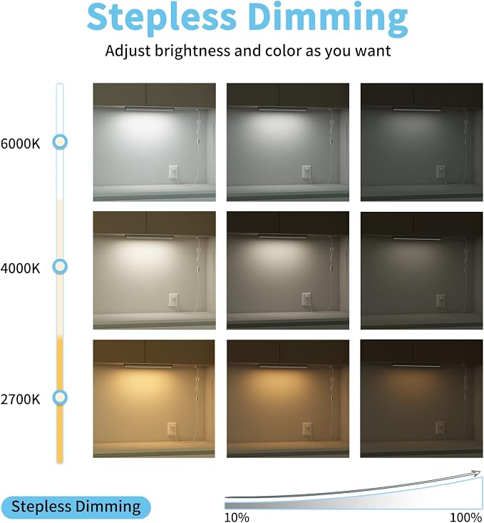 ASOKO LED Under Cabinet Lighting USB Plug-in, Dimmable, 3 Color Temperature, 14.5 in, Under Counter Lights for Kitchen,Shelf,Cupboard, Under Desk Monitor Light Bar (Sliver, 14.5 inch-2 Pack) - Image 2