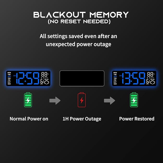 EASYERA 16.5" Large Digital Wall Clock with BT Sync,11 RGB Lights - Image 5