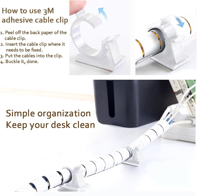 Large Cable Management White Computer Wire Sleeve Organizer Coiled Under Desk Tubes 2 PCS, 1.1 inch -5 ft EZ Spiral Cable Bundler Cover for TV Office, Pet Chew and Bite Proof Cable Protector - Image 5