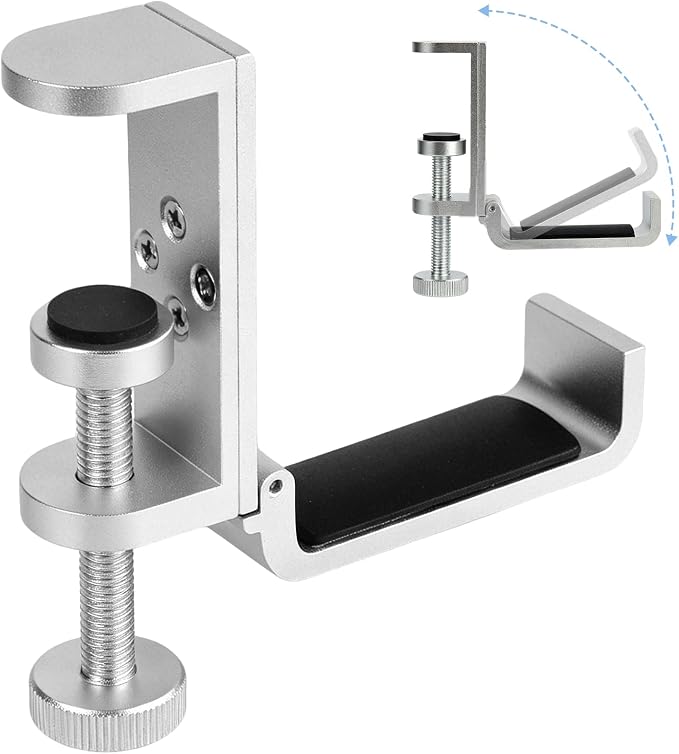 All Aluminum Foldable Headphone Holder - Universal Stand for Gaming PC Accessories, Under Desk Clamp Hook (Silver) by SHINEWIDER