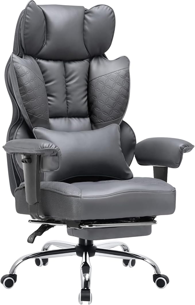 COMHOMA Big and Tall Office Chair Heavy Duty Wide Ergonomic Gaming Chair with Deluxe Embossing Designed Leather with Foot Rest,150°Reclining Adjustable Armrests Pocket Spring Back Support and Pillow by ComHoma