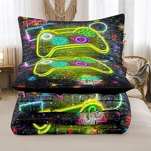 NINENINE Full Size Bedding Sets for Boys, 5PCS Gaming Bedding Sets, Boys Bedding Full Size(1Comforter, 1Flat Sheet, 1Fitted Sheet, 2Pillowcases) - Image 4