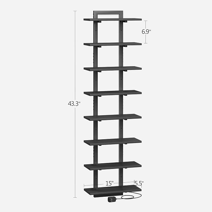 LED Wall Mounted Display Shelf with RGB Lights, 8-Tier Vertical Wall Shelf for Gaming Room, Bedroom and Living Room, Floating Shelves for Collectibles and Decor, 15"W x 5.5"D x 58.3"H, Black - Image 3