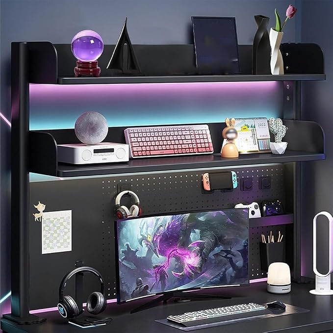 Pegboard with Dual Monitor Stand, Steel Pegboard for Desk, Computer Accessories for Office, Clamp on Desk Organizer Shelf, BLACK Desk Extender Workstation, Privacy Panel for Gaming Desk(23.6") - Image 4