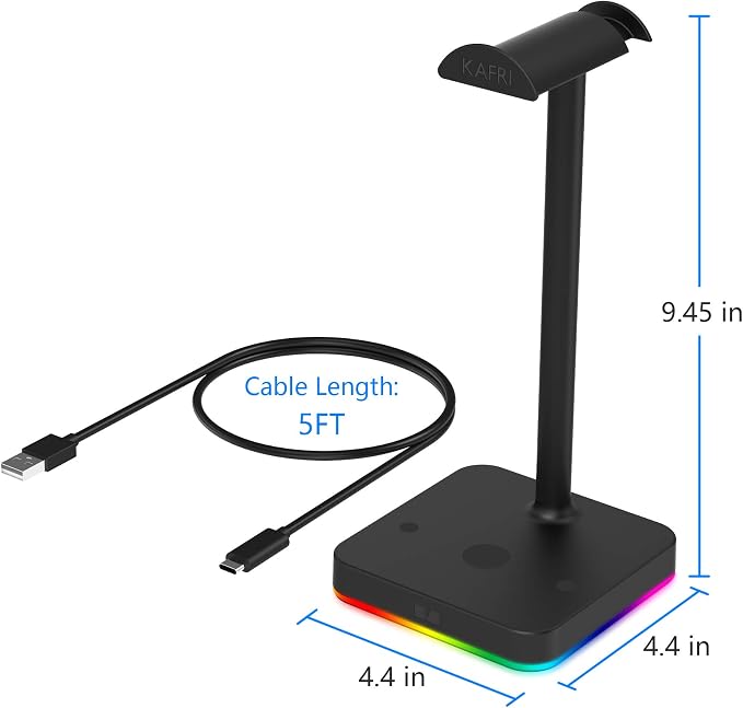 KAFRI RGB Headphone Stand with Wireless Charger Desk Gaming Headset Holder Hanger Rack with 10W/7.5W Fast Charge QI Wireless Charging Pad - Suitable for Gamer Desktop Table Game Earphone Accessories - Image 6
