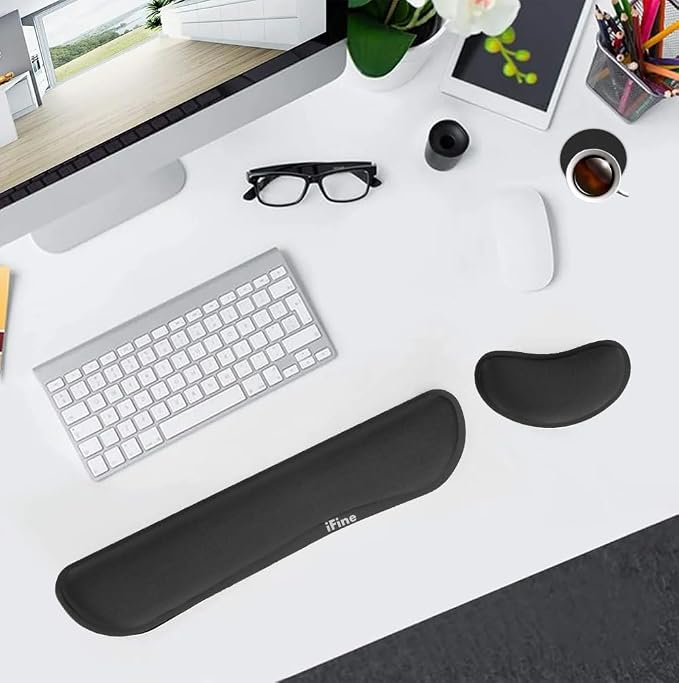 iFine Upgrade Enlarged Memory Foam Set Keyboard Ergonomic Mouse Wrist Rest Pad and gel Cushion Support for Computer, Laptop, School, Office or Home, Gaming- For Stress-free Typing with Coaster (Black) - Image 5
