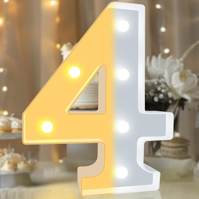 Pooqla LED Light Up Numbers, Warm White and Cool White Decorative Lighted Marquee Numbers, Light Up Numbers for Boys Girls Party, Wedding, Bar, Night Light, Room Decor, Birthday Decoration, Number 4 - Image 7
