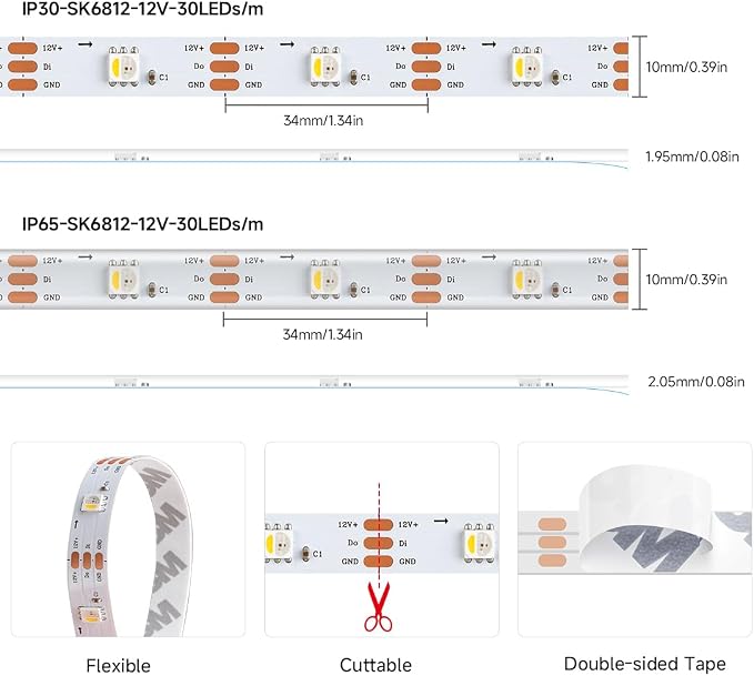 BTF-LIGHTING RGB+Warm White SK6812 LED Strip 16.4FT 150LED IP30 DC12V - Image 6