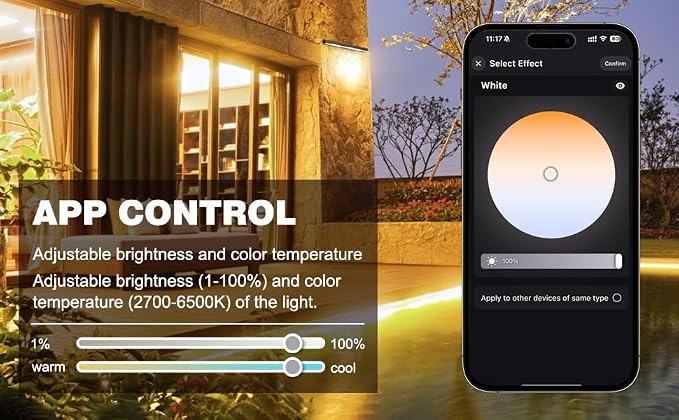 Smart LED Light Bar 20" – WiFi App & Remote Controlled RGB Wall Washer, 2700K-6500K Tunable White, 100% Dimmable IP65 Waterproof Outdoor Light Fixture, Voice Control, for Patio Garden Stage - Image 8