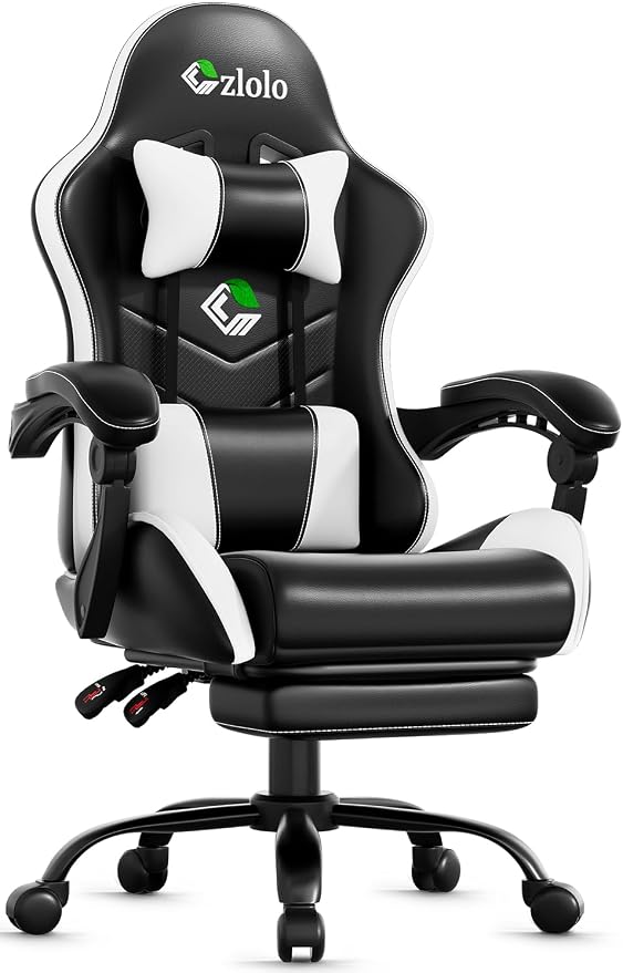 Czlolo Gaming Chair, Ergonomic Office Computer Chair with Footrest and Lumbar Support Massager High Back Video Gamer Chair, Wide＆Thick Cushion, 90°-135° Recline, Adjustable Height, Cloud White by GamersChoice