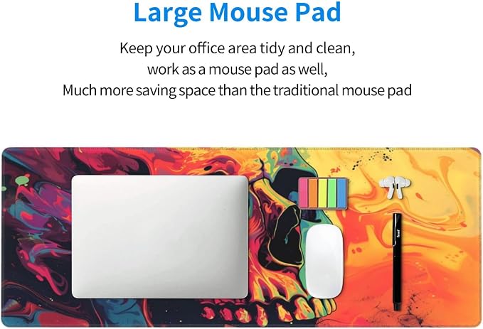 Gaming Mouse Pad Desk Pad,Extended Big Mouse Pad,31.5x11.8 Inch Long Computer Keyboard Mouse Mat Mousepad with 3mm Non-Slip Base and Stitched Edge for Gaming and Office… (Watercolor Skull) - Image 6