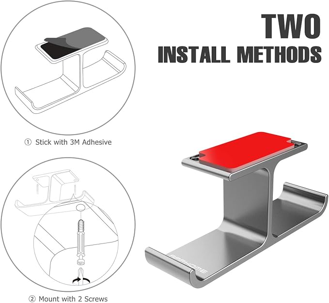 Headphone Hanger Stand Under Desk Hook Aluminum Stick-On Adhesive Dual Headsets Holder Mount PC Gaming Accessories for All Headphones - Image 4