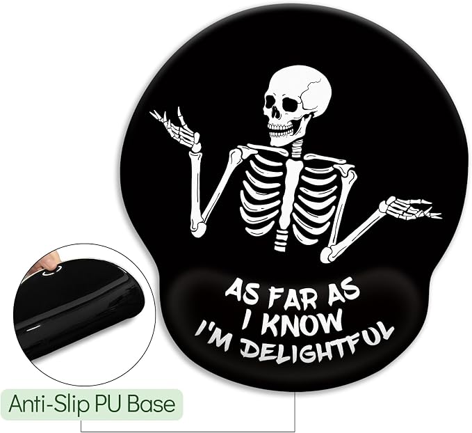 LIMKRIAN Skeleton Mouse Pad with Wrist Rest, 9.8 x 8.6 in, Funny Skull - Image 5