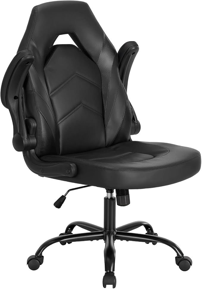 Sweetcrispy Computer Gaming Chair, Home Office Desk Chair, PU Leather | Big Tall Ergonomic, Flip-up Armrest, 360 Swivel Wheels, PU Leather Height Adjustable, Home Computer, Black by Sweetcrispy