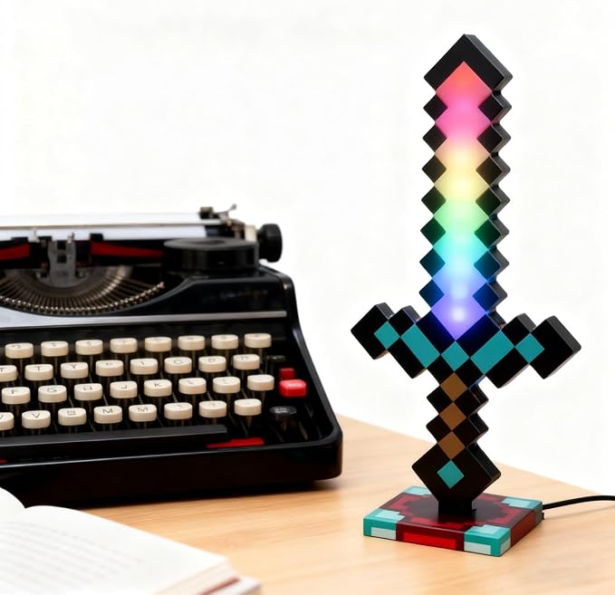 Pixel Sword Night Light, RGB Color-Changing Gaming Desk Lamp, 11-Color Retro 8-Bit Rechargeable Mood Light Ornament for Gamer Room Decor - Image 6