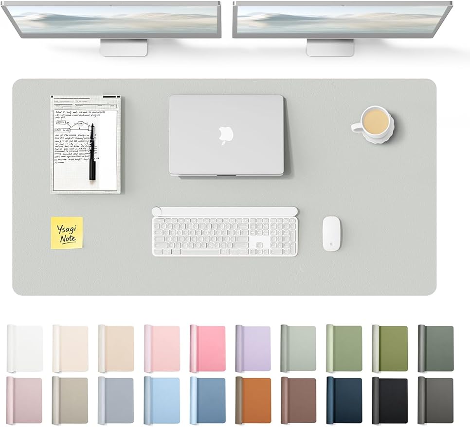 YSAGi Leather Desk Protector, Office Mat, Large Mouse Mat, Non-Slip PU Leather Blotter, Laptop Desk, Waterproof Writing Pad for Office and Home (Light Grey, 47.2" x 23.6") by YSAGi
