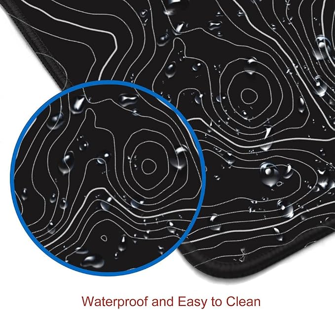 Gaming Mouse Pad, Large Topographic Mouse Pads for Desk, Non-Slip Rubber Base Mousepad, Keyboard Mouse Mat, Desk Pad with Stitched Edges, 31.5x11.8inch, Black Geographic Lines - Image 4