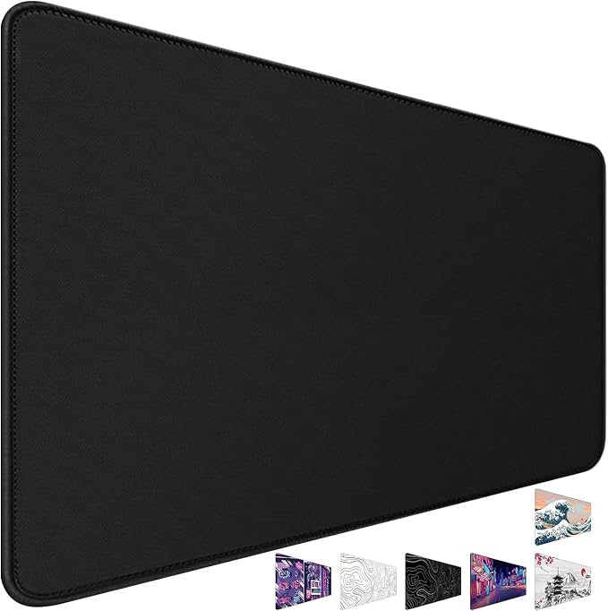 31.5" x 15.7" Waterproof Fabric Desk Pad Large Mouse Pad Office Game, Black | Stitched Edges Non-Slip Rubber Base Durable for Home Office Work by CustomerFirstServiceFirst