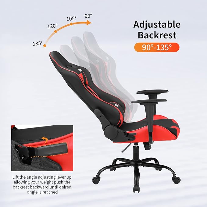 Gaming Chair Office Chair Desk Chair with Lumbar Support Headrest Armrest Task Rolling Swivel Ergonomic E-Sports Adjustable PC Gamer Chair (Red) - Image 5