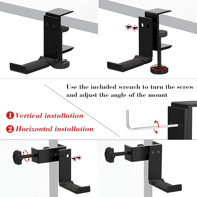 Headphone Holder Under Desk Hook with Cable Organizer, Foldable Aluminum Headset Mount, Space-Saving Hanger for Most Headphones - Image 6
