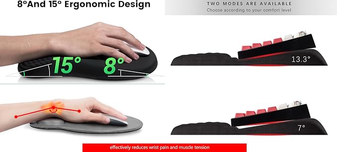 Keyboard Wrist Rest -Ergonomic Keyboard Stand with Wrist Rest- with Carpal Tunnel Pain Relief Massage Bumps and Full Memory Gel Design - Ideal Frequent Computer (Black) - Image 3