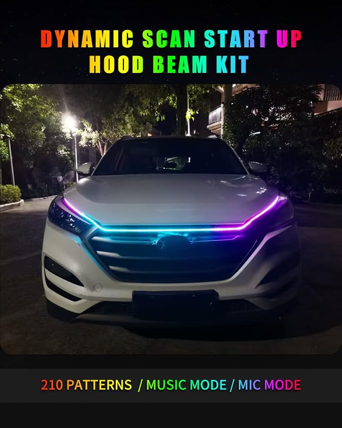 YM E-Bright LED Hood Light Strip, 70in RGB App Control Dynamic Scan DRL 12V - Image 7