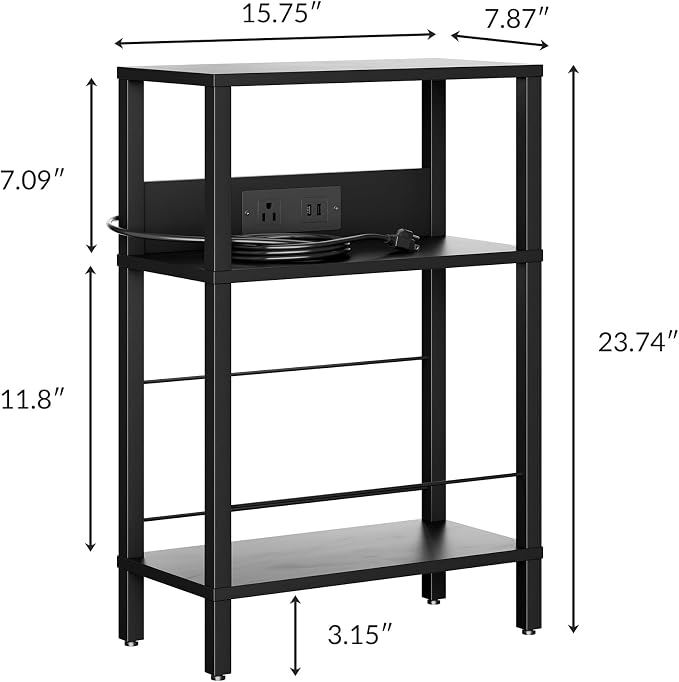 Narrow Nightstand with Charging Station, Small Black Side Table with Outlet - Image 2
