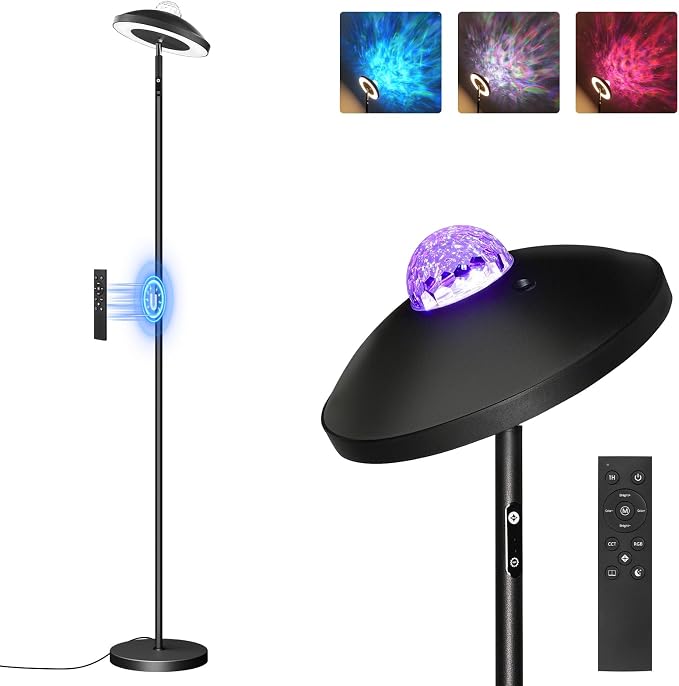 LED Floor Lamp with RGB Galaxy Projector, 18W Double Sided Corner Light Rotatable, Dimmable Standing Lamp with Remote, Black Modern Lamp for Living Room, Bedroom, Kids Room, Gaming B14LD05 - Image 9