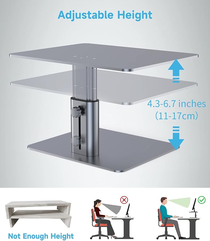 BoYata Monitor Stand, Adjustable Height Metal Desktop Riser, Space Gray | Height-Adjustable Metal Riser with Open Storage Space Underneath for Monitors, Laptops, iMacs, PCs and TVs - Image 4