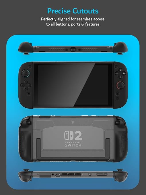 TUDIA Snap-On Case Compatible with Nintendo Switch 2 (2025) - [Kickstand Access] Dockable Slim Scratch-Resistant Console PC Cover with Enhanced Shockproof TPU Handheld Grip (Black, Clear Back Cover) - Image 6