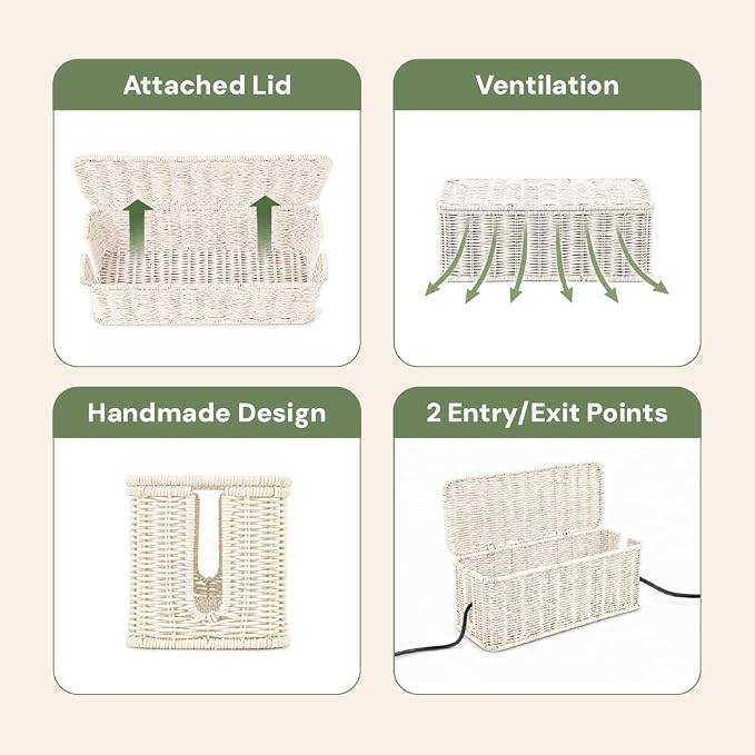 Cable Management Box, Handmade Rattan Cord Organizer for Power Strip - Image 6
