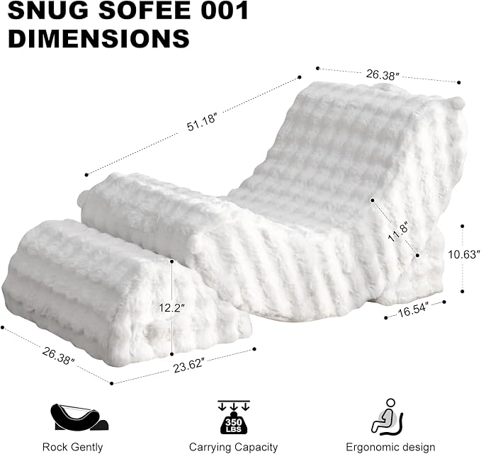 3-in-1 Adjustable Zero Gravity Floor Chair, Oversized Faux Fur Boneless Chair for Adults with Memory Foam & Washable Cover, Silent Rocker Recliner Lounge Chair for Reading, Nursing, Gaming, WhiteGrid | Zero Gravity Comfort as a Rocker, Chaise Lounger o... - Image 2