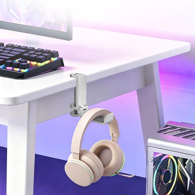 All Aluminum Foldable Headphone Holder for Desk, Headset Stand for Desk,Backpack Holder Hook for Desk,Table Bag Hook,Under Desk Clamp Hook for Gaming PC Accessories,Steel Silver - Image 7