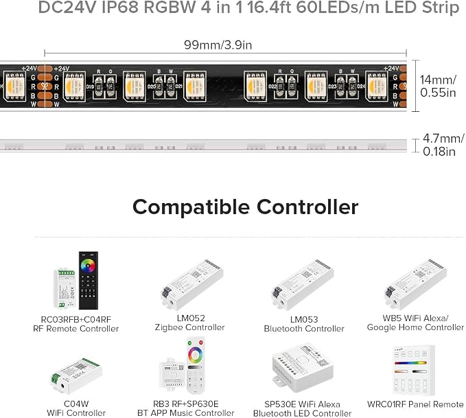 BTF-LIGHTING RGBW LED Strip IP68 Waterproof Warm White DC24V 16.4FT 300LED - Image 5