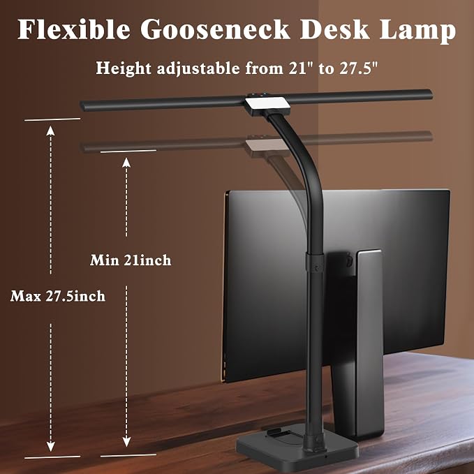 GAEFURY LED Desk Lamp for Home Office, 24W Bright Desk Lamp with Phone Holder Base - 25 Lighting Modes Eye-Caring Desk Light Adjustable Gooseneck Lamp for Workbench Drafting Reading Study - Image 3