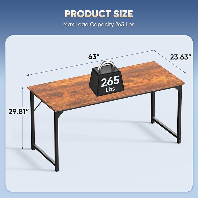 DUMOS 63 Inch Small Computer Desk, Gaming Desks for Home Office Bedroom - Image 3