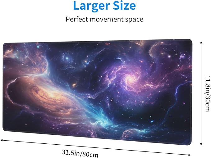 Gaming Mouse Pad Desk Pad,Extended Big Mouse Pad,31.5x11.8 Inch Long Computer Keyboard Mouse Mat Mousepad with 3mm Non-Slip Base and Stitched Edge for Gaming and Office… (Nebula) - Image 3