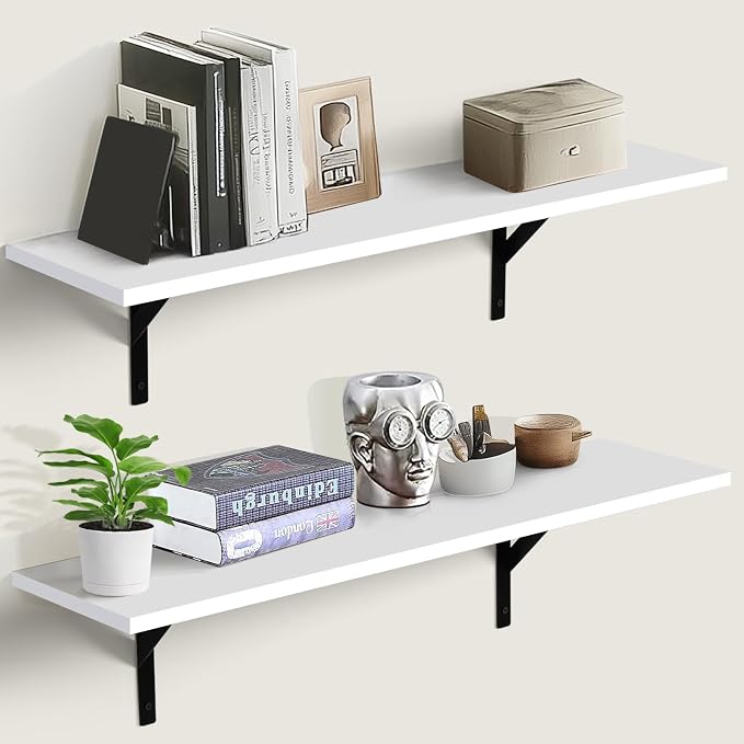 Tectocker-DOU 31.5" Long Floating Book Shelves for Wall, Heavy Duty, White by Tectocker-DOU